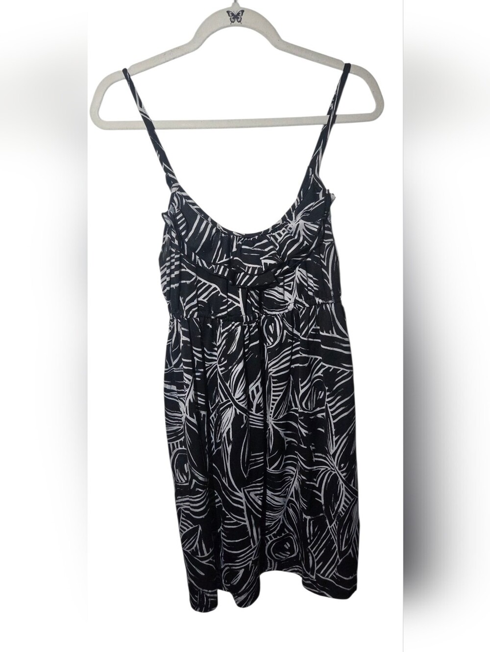 Black & White Leaf Print Sleeveless Sundress